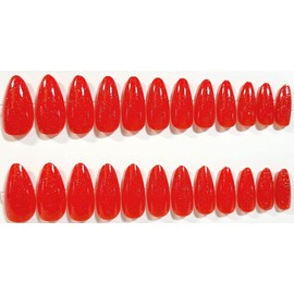 Festive Red Sparkle Glossy Almond Press On Nails - 24 Pieces - Artificial Nail Kit - Holiday Nails
