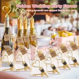Gold Stainless Steel Love Design Wine Bottle Stoppers, Including 30 Wine Stoppers, 30 Wine Openers, 100 Tags, 100 Organza Bags, 1 Roll of Ropes, Wedding Bridal Shower Favors, Party Souvenir Gifts