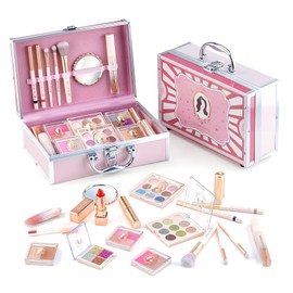 Color Nymph Girls Makeup Kits For Teens, Beginners Makeup Kit All In One Makeup Set For Teenager Full Kit Girls Make Up Kit With Train Case 18 color eyeshadow 4 color glitter & lipgloss - Pink