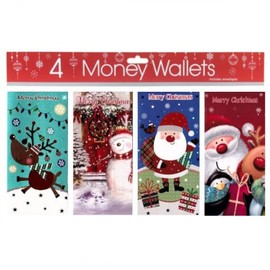 Tulip Studios Christmas Xmas Money Cash Gift Wallets & Envelopes, Kids Cute Designs - Pack of 4