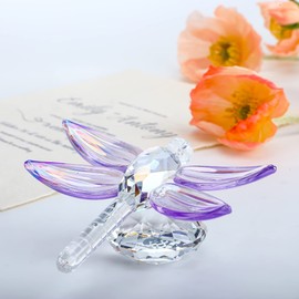 Standing Crystal Dragonfly with Diamond Ornament, Glass Animal Figures Collectibles, Handmade Crystal Figure for Table and Office Decoration