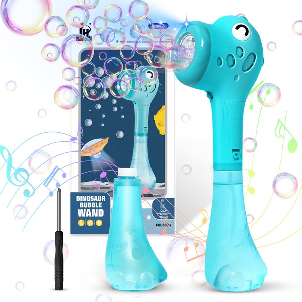 Panamalar Bubble Machine, Portable Light Up Bubble Wand with Sound On/Off, Automatic Dino Bubble Blower Stick Toy for Kids Boys Girls, 10000+ Bubbles Per Minute, 360ml Solution, Outdoor Party Wedding