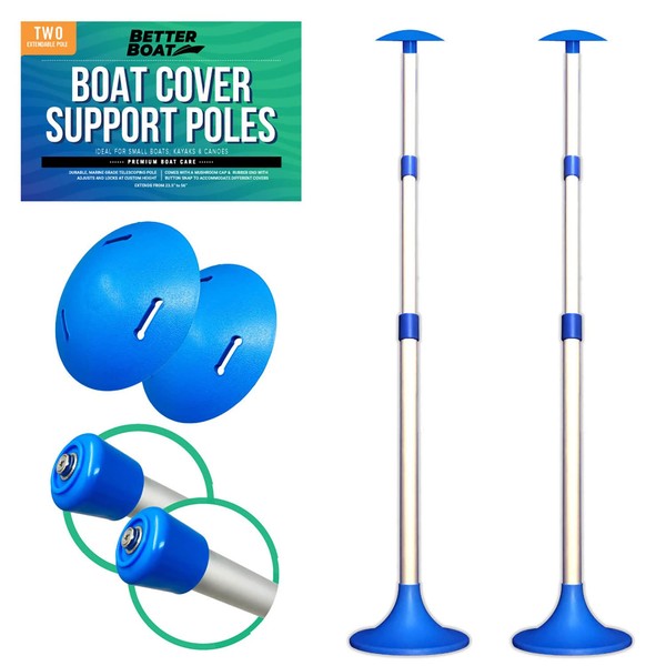 Boat Cover Support Poles 2 PK Support Systems - Two Adjustable Small to Large Posts Boat Cover Pole for Jon Boat Pontoon Aluminum Boat Tarps Bimini Tops Marine Grade