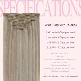 Pinkpearl Clip in Hair Extensions #18P1000 Ash Blonde Highlighted Gray Blonde 7pcs 18 inches 120g Real Remy Hair Extensions Clip in Human Hair(#18P1000,18)