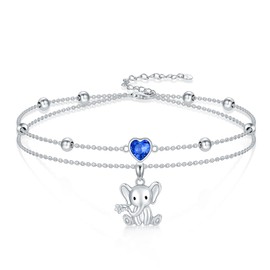 MEIDERBO Elephant Anklets for Women 925 Sterling Silver Layered Anklet Bracelet Heart Adjustable Beaded Chain Anklet Beach Foot Jewelry Gifts for Women