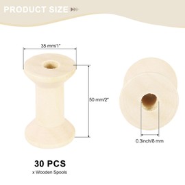 sourcing map 30 Pcs Wooden Spool for Craft, 2"/50 mm Wooden Empty Spools Unfinished Wooden Ribbon Spools for Art, Thread Twine Ribbon, DIY Crafts Home Decor (Wooden)