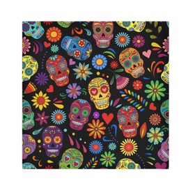 Day of The Dead Sugar Skull Cloth Napkin - 20 Inch x 20 Inch Decorative Washable Napkins Table Napkin for Dining, Kitchen, Parties & Camping Thanksgiving Christmas (Set of 6)
