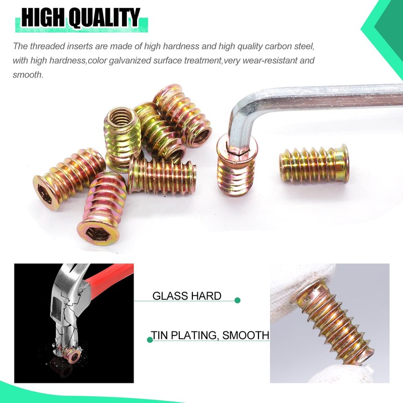 Twidec/60PCS 1/4"-20 Threaded Inserts for Wood Furniture Screw-in Nut Wood