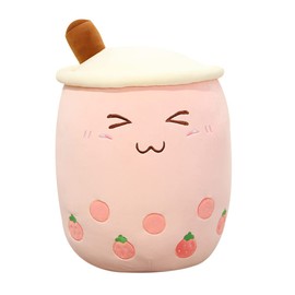 NatureMan Boba tea plush toys, pearl milk tea, bubble plush pillow, cute bubble tea cup-shaped pillow with straw, home soft pillow, children’s gift (Medium, Pink)