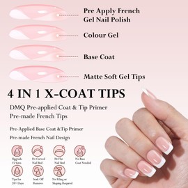 DMQ French Press on Nails Short Set, 288Pcs Square Black White French Tip False Nails, Almond Ombre Stick on Nails, French Pink Gradient Fake Nail Kit with Glue for Women Nail Art Manicure