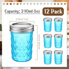 Zhehao 12 Pcs 8 oz Colored Mason Jars with Lids, Mini Regular Mouth Canning Jelly Honey Jars for Wedding Shower Favors DIY Candle Holding Spice Jam Fruit Smoothie Salad Dressing Ketchup(Light Blue)