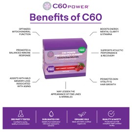 C60 Power Gummies, 1 Box Sugar Free Tart Cherry - 99.99% Pure, Sublimated C60Carbon Fullerenes and Organic Coconut Oil, Made in The USA, Supports Energy & Mental Clarity (30 Count)