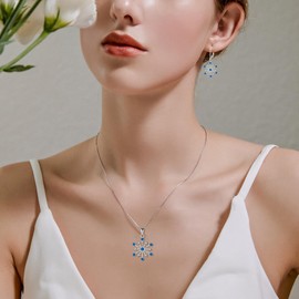 Oskani Snowflake Necklace for Women 925 Sterling Silver 5A Cubic Zirconia March Birthstone Aquamarine Color Pendant Necklace Hypoallergenic Jewelry Winter Christmas Birthday Gifts for Wife Her
