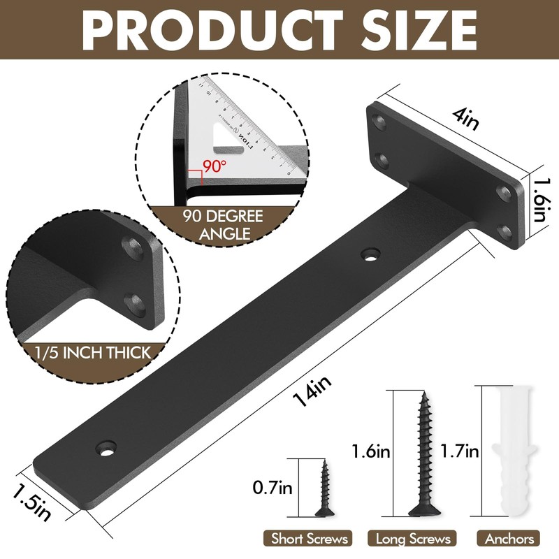 MIUGO 6 Pack Heavy Duty Shelf Brackets 14 inch, Floating
