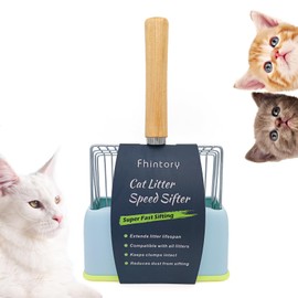 Cat Litter Scoop with Container, Metal Cat Litter Scoop with Holder, Cat Litter Scoop with Wooden Handle, Hole Spacing 7 mm, Length 28 cm, Litter Box Scoop, Cat Litter Scoop