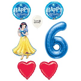 Snow White Birthday Balloons Bouquet Bundle with Blue Number 1-9 Option (6th Birthday)