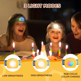 EverBrite LED Headlamp Rechargeable Kids Headlamp with RGB Mode and Adjustable Headband, 3 Modes Multicolor Headlamp for Kids, Bright Kids Head Lamp for Camping, Reading, Exploring, Hiking, Birthday