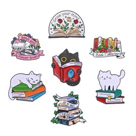 FOVIUPET 7pcs Cartoon Books Enamel Pins with Beige Velvet Bag, Magic Book Badges Cute Collar Brooch Decorative Lapel Pins for Backpack Clothing Learning Gifts for Teacher Student Readers Book Lovers,