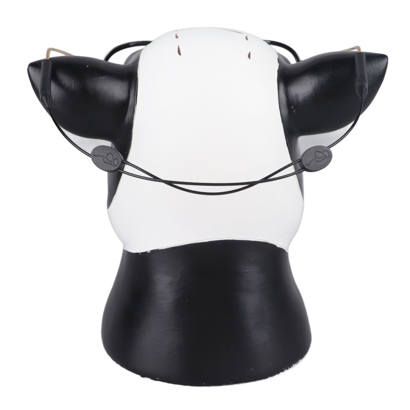Black White Cow Head Wearing Glasses Statues Resin Stable Glasses