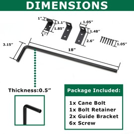 URDOGSL 18" Heavy Duty Cane Bolt Gate Drop Rod with Upgraded Design, Square Gate Drop Rod for Wood PVC Vinyl Metal Yard Gate Latch-1 Pack