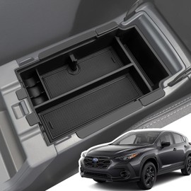 LANGBEAN 2PCS Center Console Organizer for Subaru Crosstrek 2024 2025 Double-Layer Armrest Insert Storage Tray with Non-Slip Rubber Mat Subaru Impreza Organiser Accessories, Black
