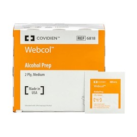 COVIDIEN 6818pk6 6818 Webcol almohadillas embebidas en alcohol, estériles, tamaño medio, 2 capas, 4,3" de altura, 2,1" de ancho, 4" de longitud, 6 paq
