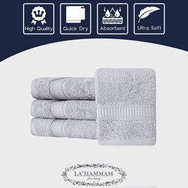 La Hammam 4 Pack 16” × 28” Turkish Cotton Hand Towels for Bathroom, Face, Hotel, Gym, & Spa | Extra Soft Feel Fingertip, Quick Dry and Highly Absorbent Luxury Premium Quality Towel Set - Light Gray