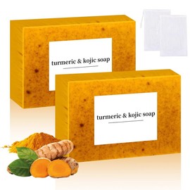 3PCS Lemon Turmeric KojicAcid Soap, Turmeric & Kojic Acid Brightening Soap, DarkSpot Remover, Kojic Acid Soap, Soap Body CareBody Wash Lemon Flawless Organic:_2 Counts Soap + 2Counts Soap Bag