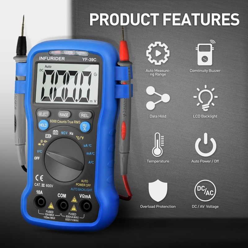 Digital Multimeter INFURIDER YF-39C 6000 Counts TRMS Auto Ranging Voltmeter