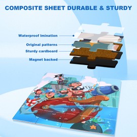 Magnetic Jigsaw Puzzles for Kids Ages 3-8,60 Pieces of Puzzles&Tri-Fold Magnetic Combination Book，Educational Toys Including Magnetic Plates, Gift for Toddlers Boys Girls