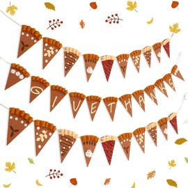 VitalCozy 3 Pcs Felt Pumpkin Pie Banner Thanksgiving Party Decorations, 2 Pcs 4ft Fall Harvest Home Mantel Decor, 4.8ft Friendsgiving Hanging Garland with 3D Pie Slices Flag for Autumn Parties