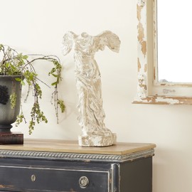 Deco 79 Antique White Finished Ancient Roman Angel Resin Sculpture, 12" X 22"