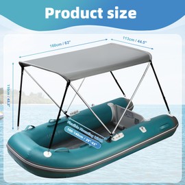 Bimini Top for Inflatable Boat (Width 3.3-4.6 ft) with Mounting Hardware,2 Bow Sun Shade Canopy Accessories with Storage Boots 63" Lx39-55" Wx43.3“H (Inflatable Boat Bimini top Set)