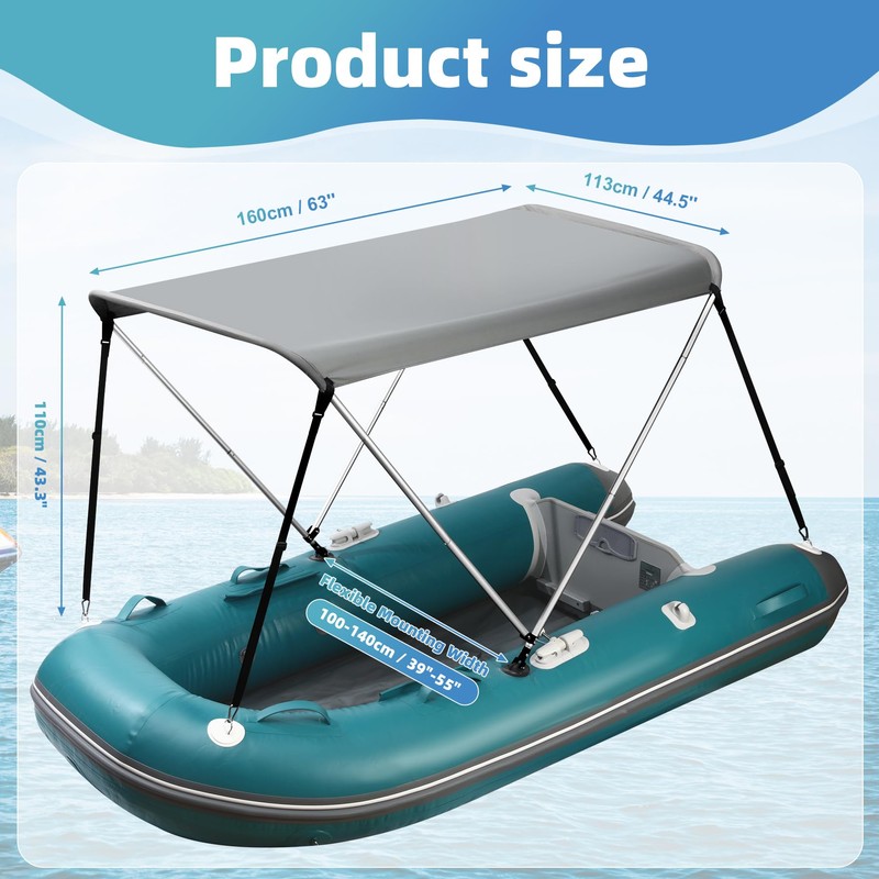 Bimini Top for Inflatable Boat (Width 3.3-4.6 ft) with Mounting