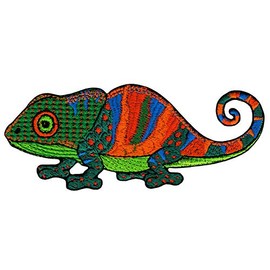 Chameleon Green Orange Blue Sew On Sew On Patch Iron-On Patch for Clothes Embroidered Iron-On Patch Applique Reptile Lizard Patch Size 10.9 x 4.4 cm
