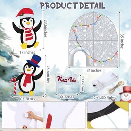 GlikCeil 4 Pcs Lighted Christmas Penguin Decorations 2D North Pole Ice House Penguins North Pole Christmas Flag with LED Lights Plug in for Indoor Outdoor Xmas Winter Holiday Garden Yard Lawn