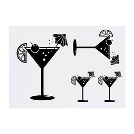 4 x 'Cocktail Glass' Temporary Tattoos - Water Resistant, Skin-Safe, Non-Toxic Transfers, Mixed Sizes (TO00060862)