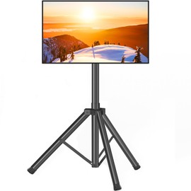 Tripod TV Stand for 23-75 inch Flat Screen/Curved TVs up to 100 lbs, Outdoor TV Stand with ±15° Tilt, Height Adjustable Portable TV Stands with Safety Design, Max VESA 600x400m, Black