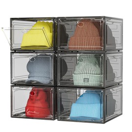 YKLSLH Hat Organizer Box, 6 Boxes for 40 Pack Hats, Upgrade Harder Solid Plastic Hat Organizer for Baseball Caps, Clear Hat Storage with Magnetic Door, Hat Rack, Hat Holder, Hat Case, Hat Box, Black…