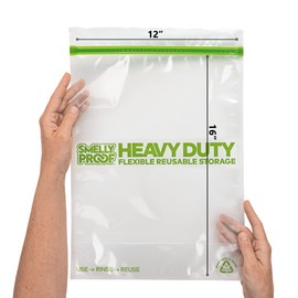 Smelly Proof HEAVY DUTY Reusable STAND-UP Bags for Food Storage, USA Made, NO PEVA & BPA FREE, Reusable Freezer Bags, Dishwasher-Safe, Triple Zip, CLEAR 5-mils XXL 2-Gallon 12" x 16" - 5pk