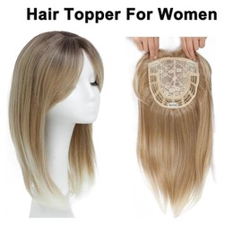 Hair Topper with Bangs, 18 Inch 3D 360° Coverage, Clip-in Hair Pieces for Women with Thinning (Light Brown Blonde, Side Bangs)