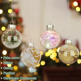 12pcs Clear Plastic Fillable Ornament Balls, Christmas Decorations Transparent Hanging Ball, DIY Craft Balls, Christmas Trees, Birthday, Party and Home Decoration Ornaments (3.15 inch, Flat Balls)