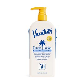 Vacation Classic Lotion SPF 50 Sun Jug, Broad Spectrum Bulk Sunscreen SPF 50, Water Resistant Sunblock, Suntan Lotion with Pump, Vegan, Family-Size, 20 Fl. Oz.