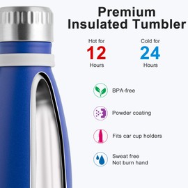 koodee Kids Water Bottle 2 Pack 12 oz Stainless Steel Double Wall Vacuum Insulated Water Bottle for School, Cola Shape Leak Proof Sports Flask (Navy-White)