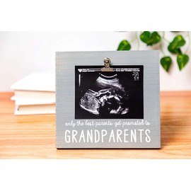 Pearhead Sonogram Photo Frame for Grandparents, Grandma and Grandma Baby Ultrasound Picture Frame, Pregnancy Announcement Keepsake Frame, Distressed Gray