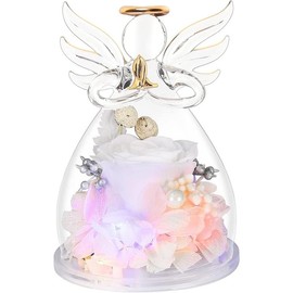 Preserved Flower Rose Gifts in Glass Angel Figurines,Birthday Gifts for Women, for Mom,Angel Rose Gifts for Her,Mom Gifts from Daughter,Red Real Rose Gifts for Grandma Wife - Color: Light Up White