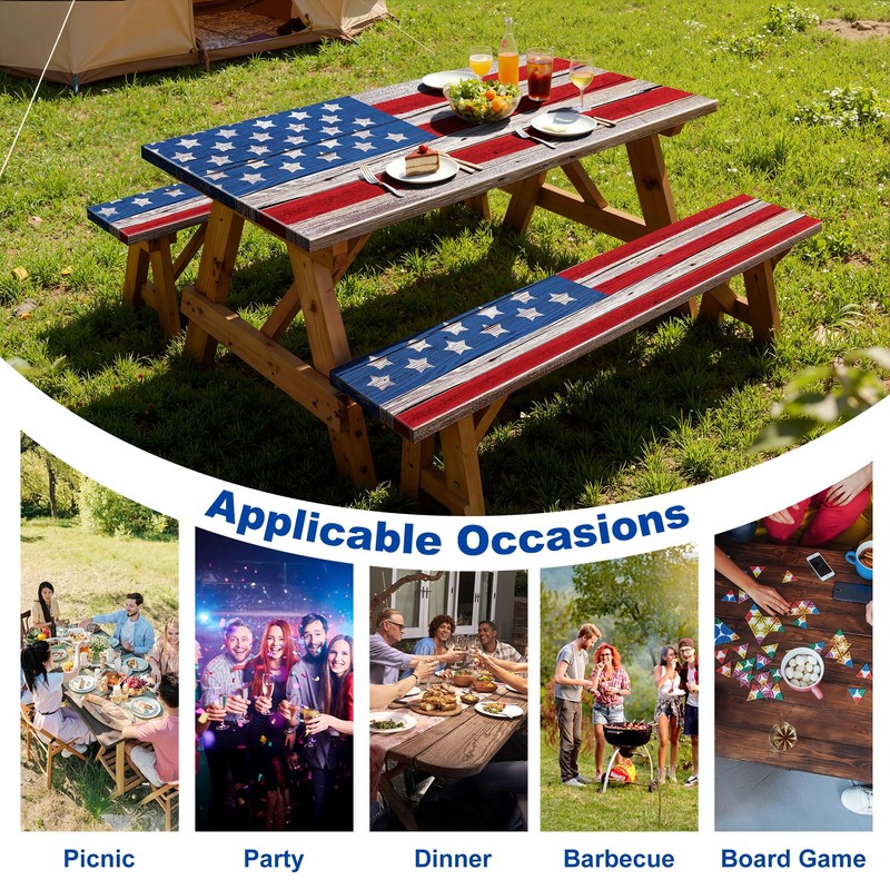 FIVZHH American Flag Picnic Table Cover with Bench Covers 6FT,