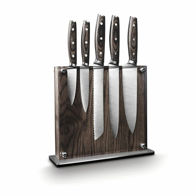 Art+Cook, 6-Piece Ash Wood Magnetic Stainless Steel Kitchen Knife Block