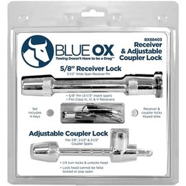 Blue Ox BX88403 Pin Style Coupler Lock & 5/8″ Receiver Lock Kit | Includes 4 Keyed Alike Keys | Fits Class III, IV & V Receivers | Prevents Theft | Dual Purpose for More Security
