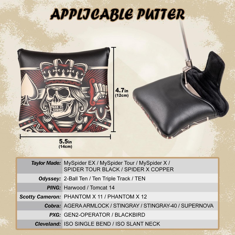 Golf Putter Club Head Cover Square Mallet Magnetic Black PU